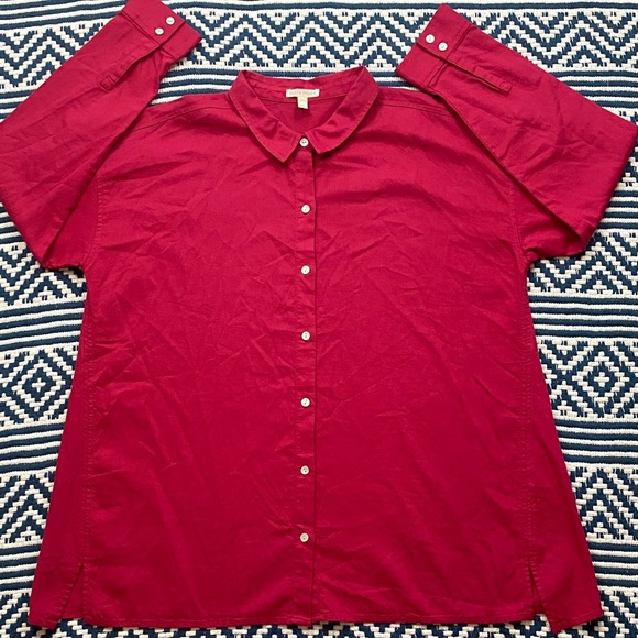 Eileen Fisher Pink Organic Cotton Twill Classic Collar Button Down Shirt Size L - Picture 2 of 12